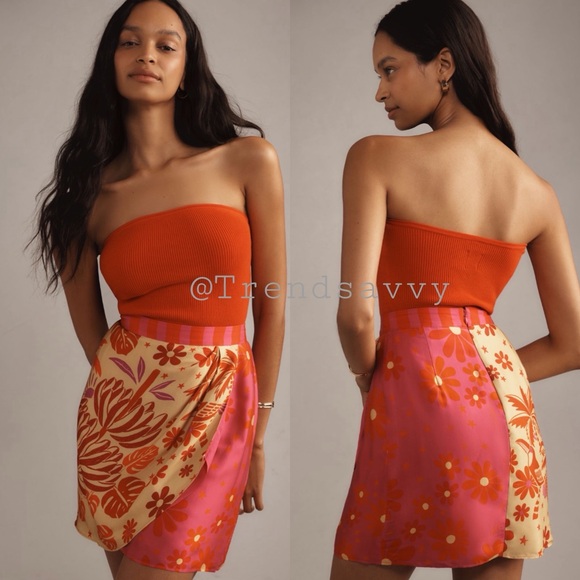 Anthropologie Dresses & Skirts - ANTHROPOLOGIE Farm Rio Red Floral Wrap Mini Skirt Tropical L NWT
